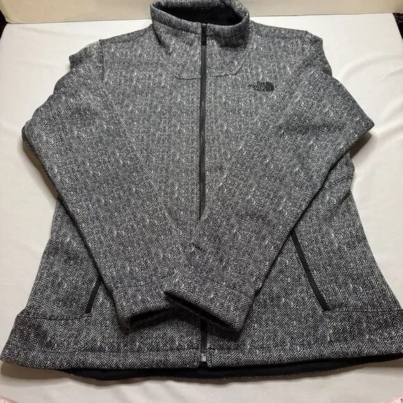 The North Face Women’s Large Jacket Gray Herringbone Softshell Fleece Zip Up - Picture 10 of 11